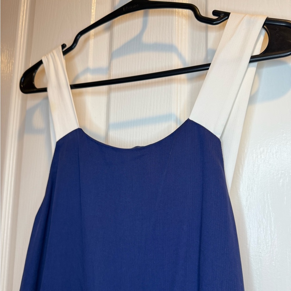 Anthropologie Navy Blue White Strap Wide Leg Jumpsuit Size M - Picture 4 of 10